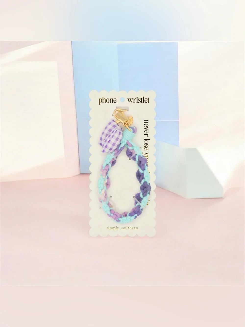 NWT Simply Southern Braided Phone Wristlet Strap Lavender Mint Gold Clip